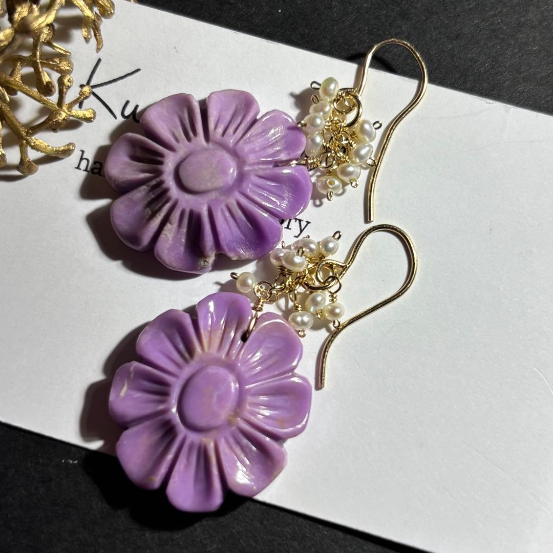 フォスフォシデライト♡キャンディフラワーカービング✴︎14kgfピアスP326