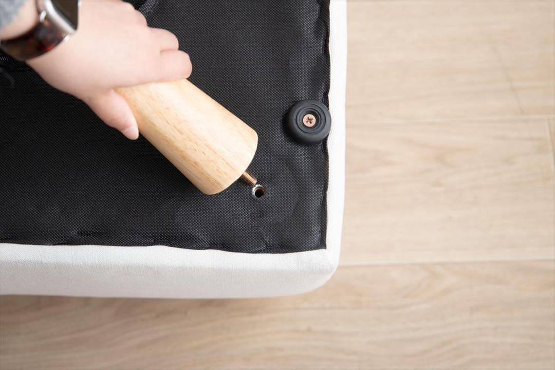 【2点セット】オットマン付きカウチソファ　モカ