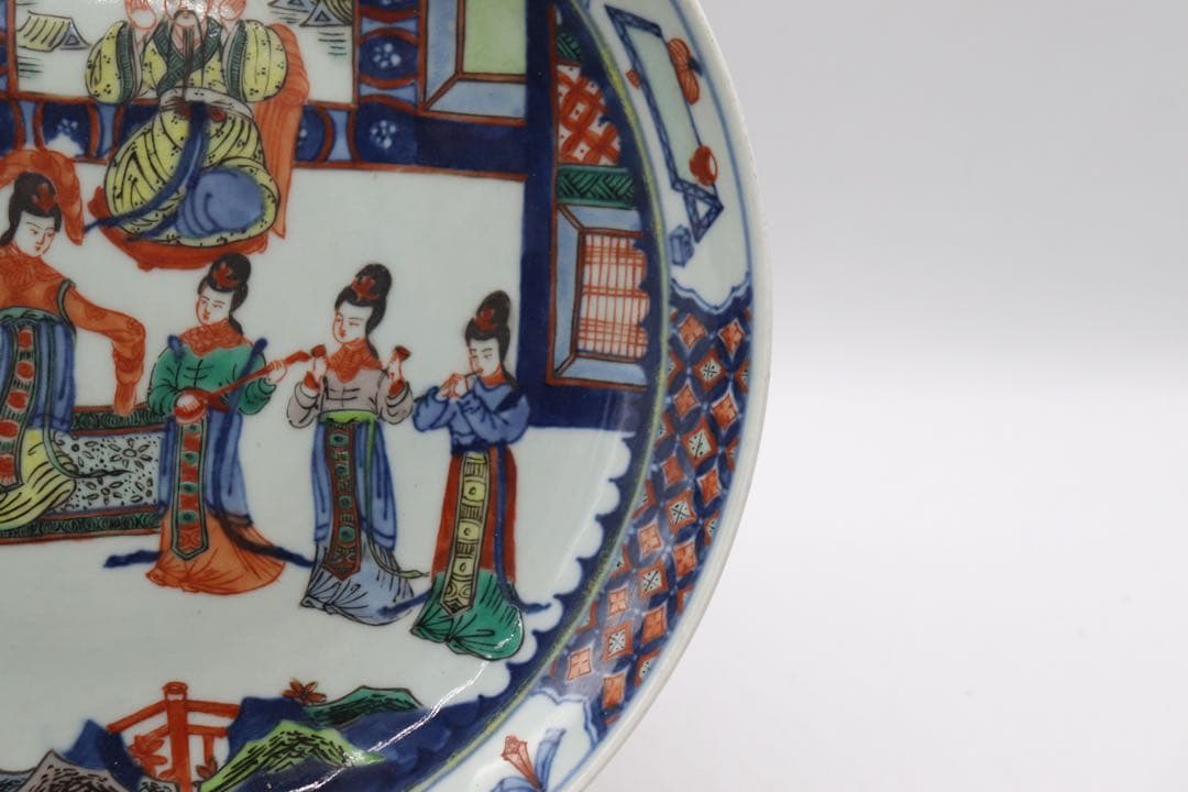 中国　色絵　大清雍正年製銘　人物圖大皿　送料込み260323