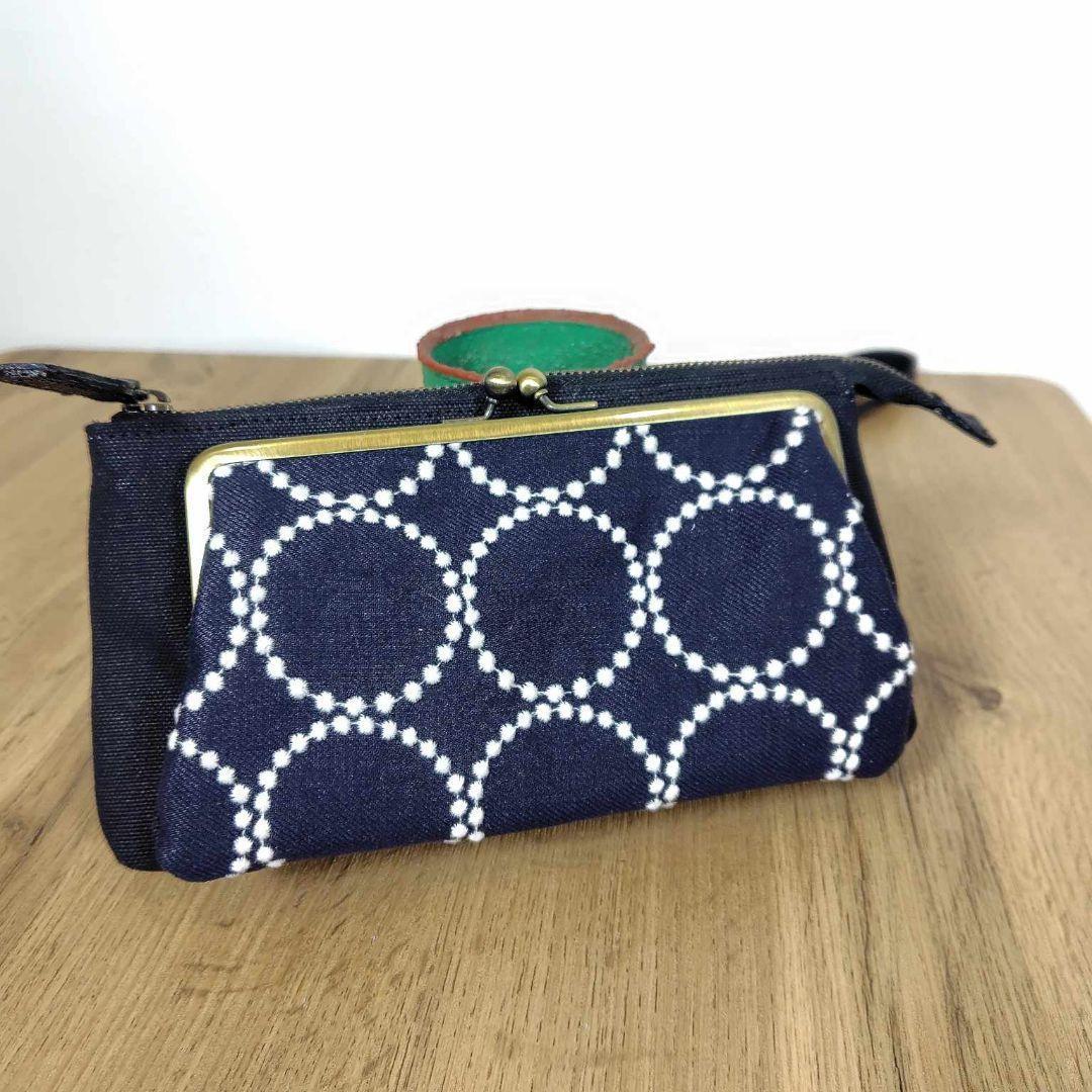 ミナペルホネン/タンバリンネイビー×白/がま口お財布ポシェットmina-per