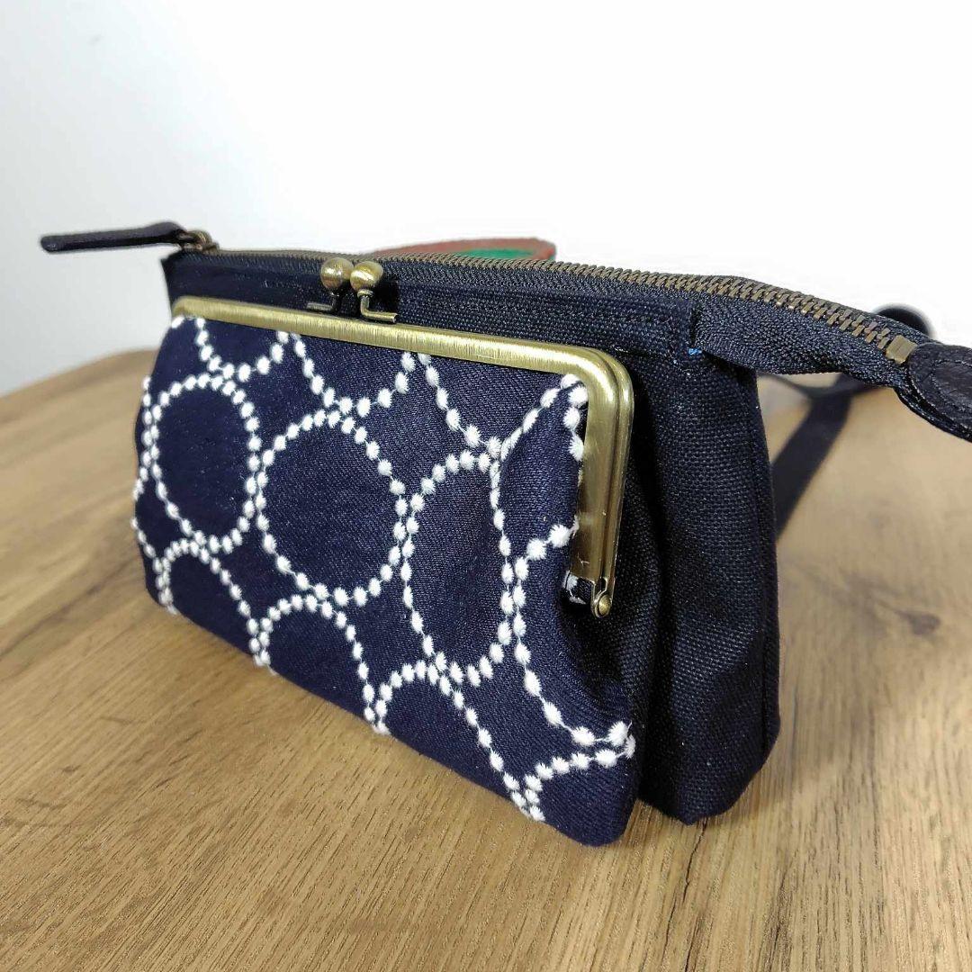 ミナペルホネン/タンバリンネイビー×白/がま口お財布ポシェットmina-per