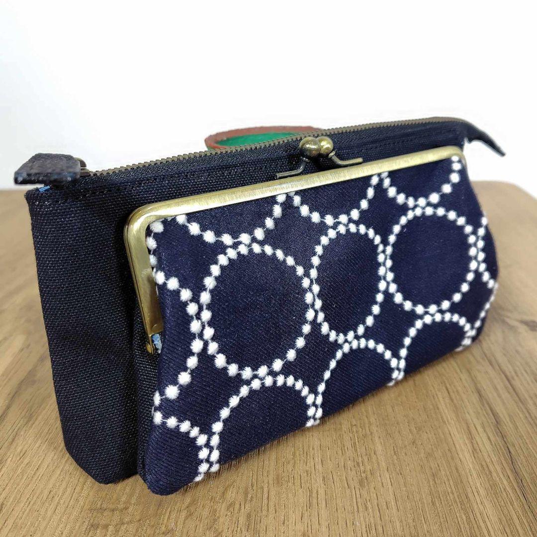 ミナペルホネン/タンバリンネイビー×白/がま口お財布ポシェットmina-per