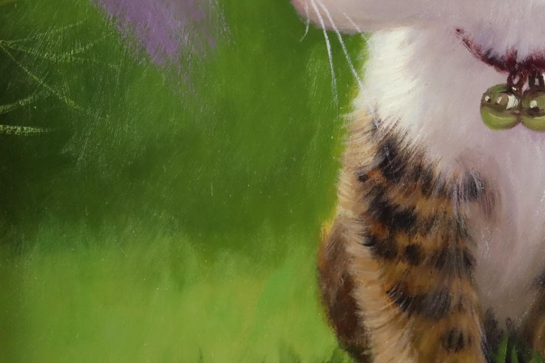 真作保証 長岡卓 「小さい秋」 油彩3号 可愛い猫画 リアリズム