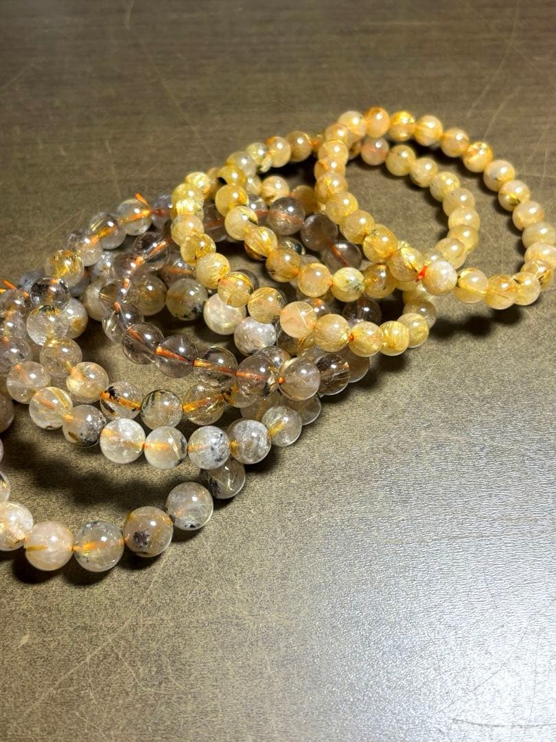 ゴールドタイチンルチルブレス7㎜〜9.5㎜（新品未使用）7本まとめ売り！！金運