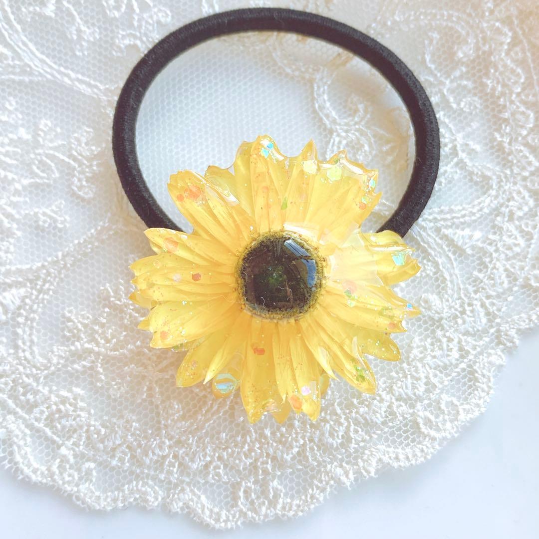 レジンヘアゴム　ひまわり　大ぶり　夏　浴衣　夏祭り　花火
