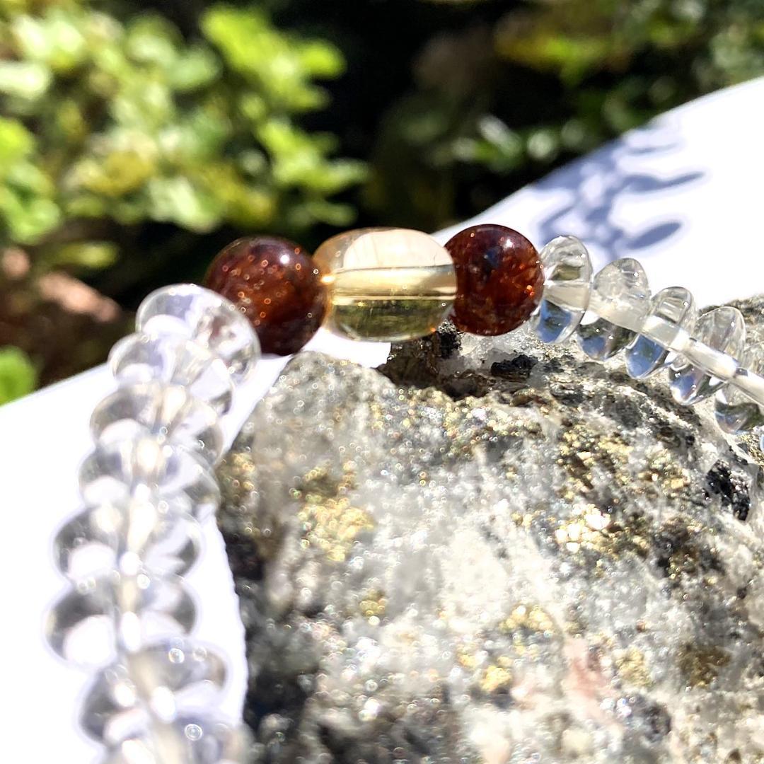 【赤の情熱と茶の物語】レッドルチル 茶水晶 天然石ブレスレット