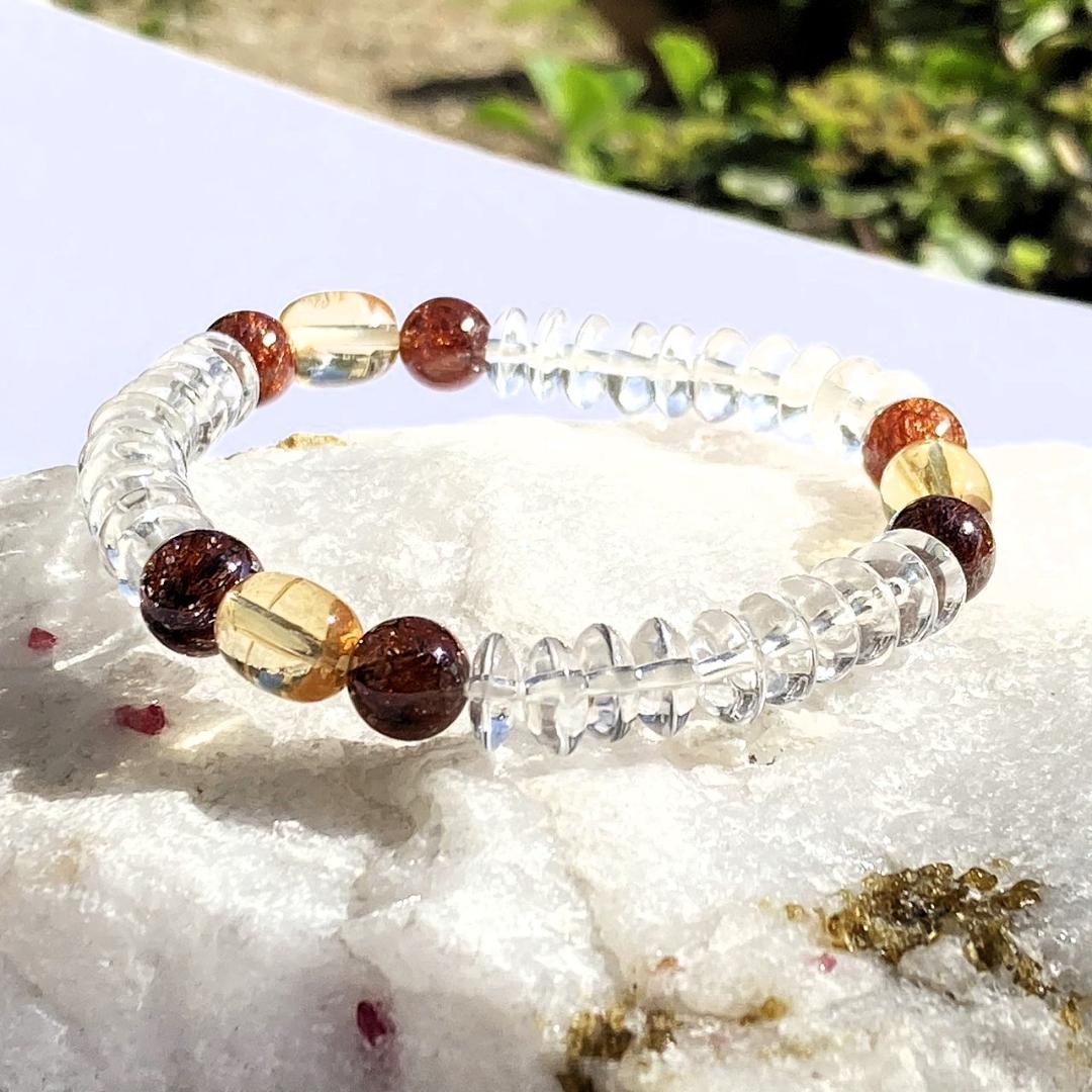 【赤の情熱と茶の物語】レッドルチル 茶水晶 天然石ブレスレット