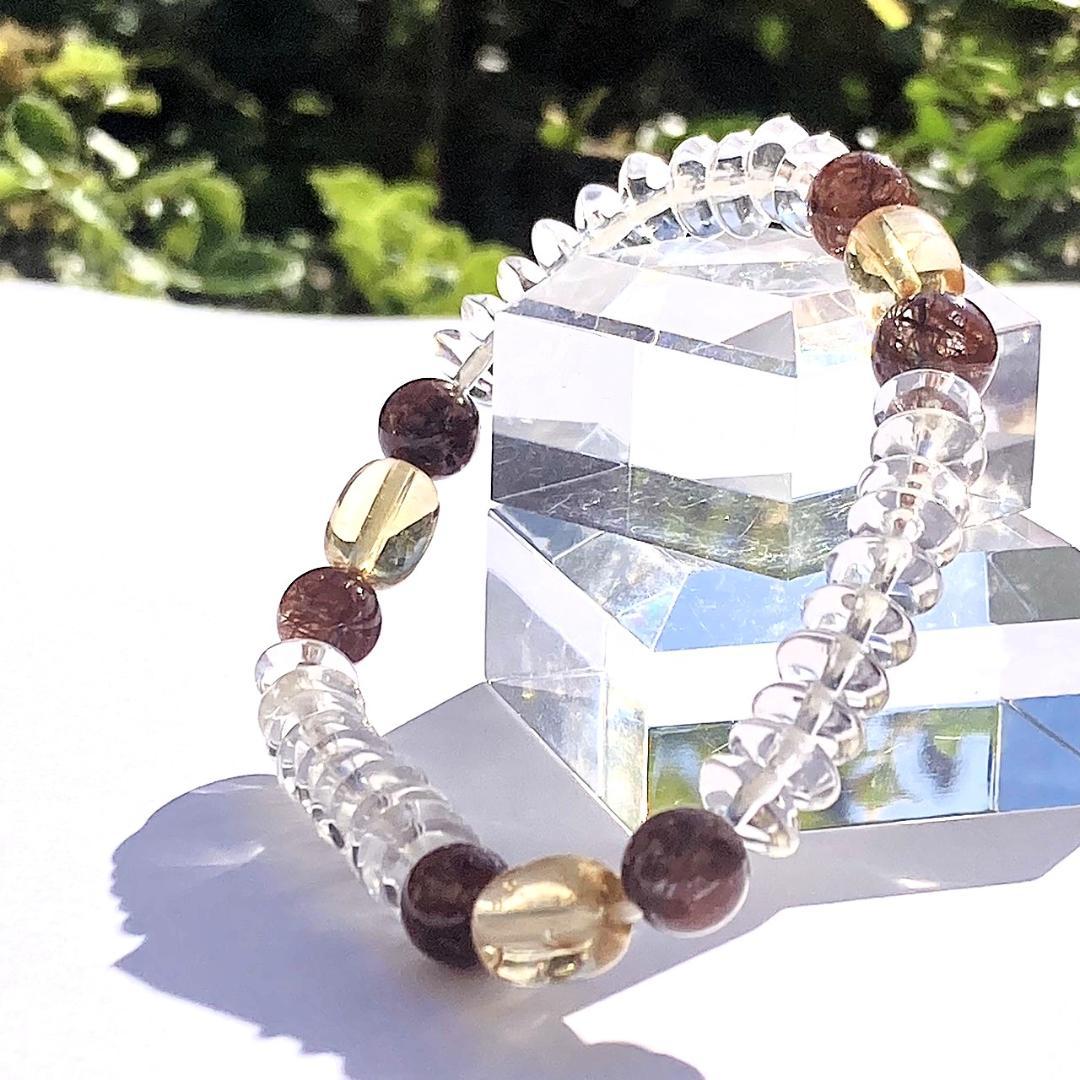 【赤の情熱と茶の物語】レッドルチル 茶水晶 天然石ブレスレット