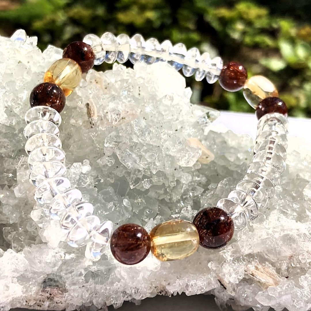 【赤の情熱と茶の物語】レッドルチル 茶水晶 天然石ブレスレット
