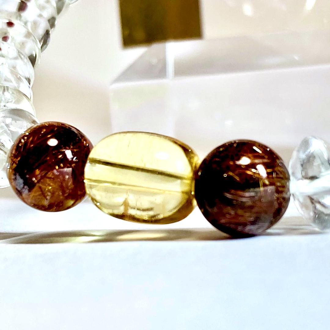 【赤の情熱と茶の物語】レッドルチル 茶水晶 天然石ブレスレット