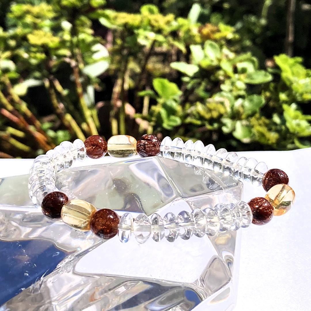 【赤の情熱と茶の物語】レッドルチル 茶水晶 天然石ブレスレット
