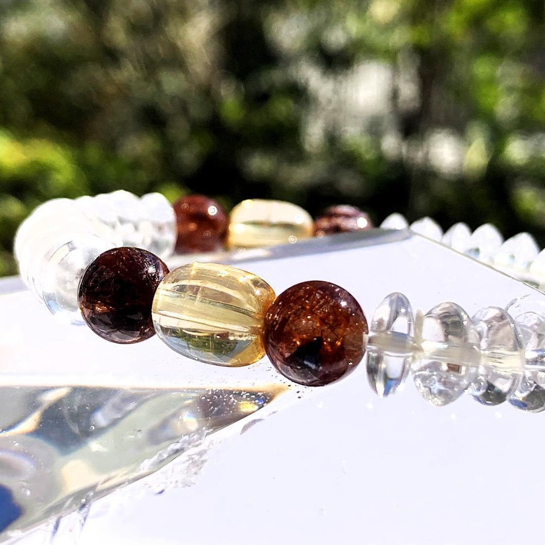 【赤の情熱と茶の物語】レッドルチル 茶水晶 天然石ブレスレット