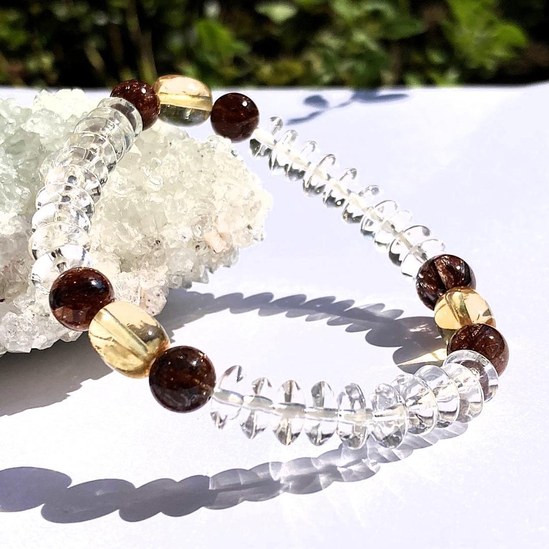 【赤の情熱と茶の物語】レッドルチル 茶水晶 天然石ブレスレット