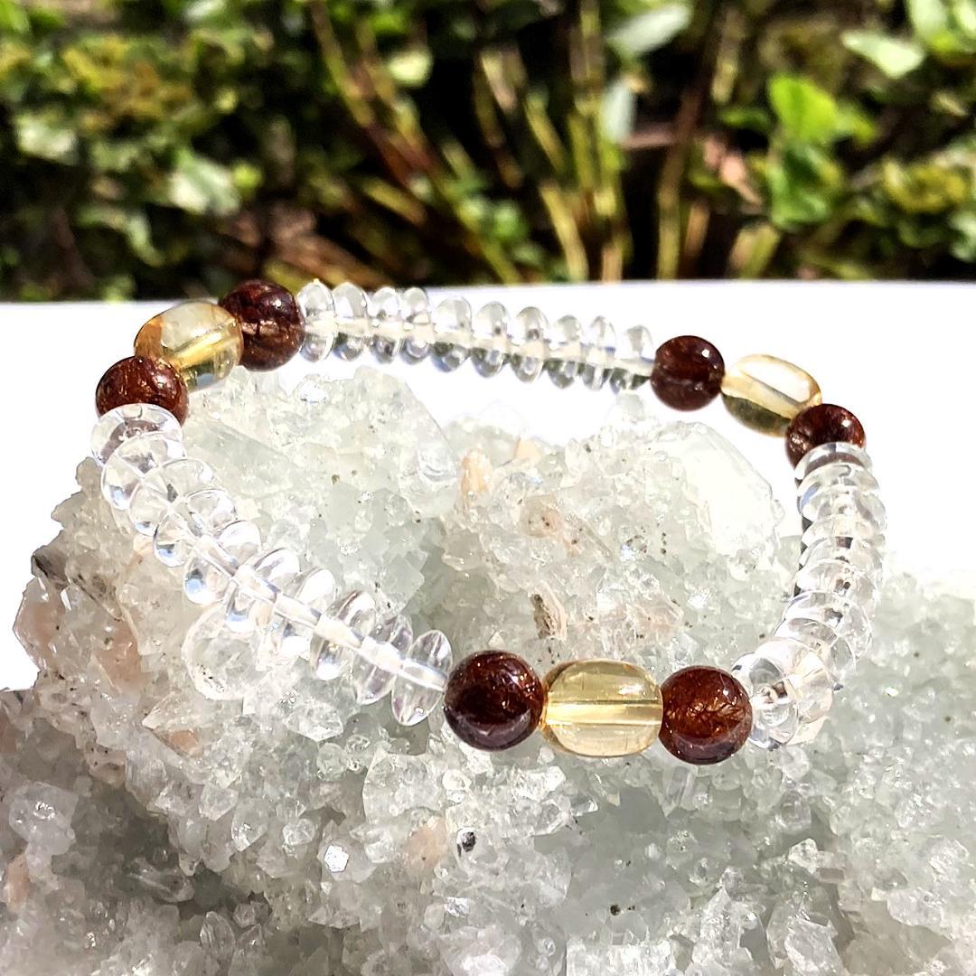 【赤の情熱と茶の物語】レッドルチル 茶水晶 天然石ブレスレット