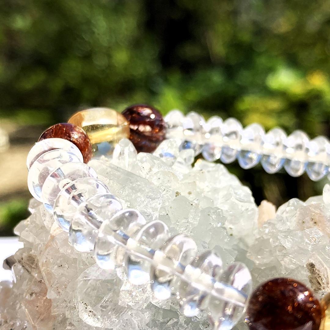 【赤の情熱と茶の物語】レッドルチル 茶水晶 天然石ブレスレット