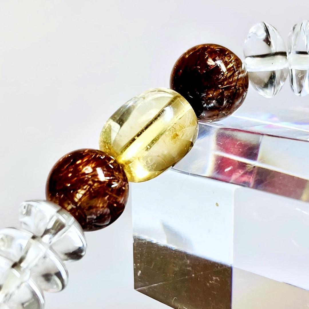 【赤の情熱と茶の物語】レッドルチル 茶水晶 天然石ブレスレット