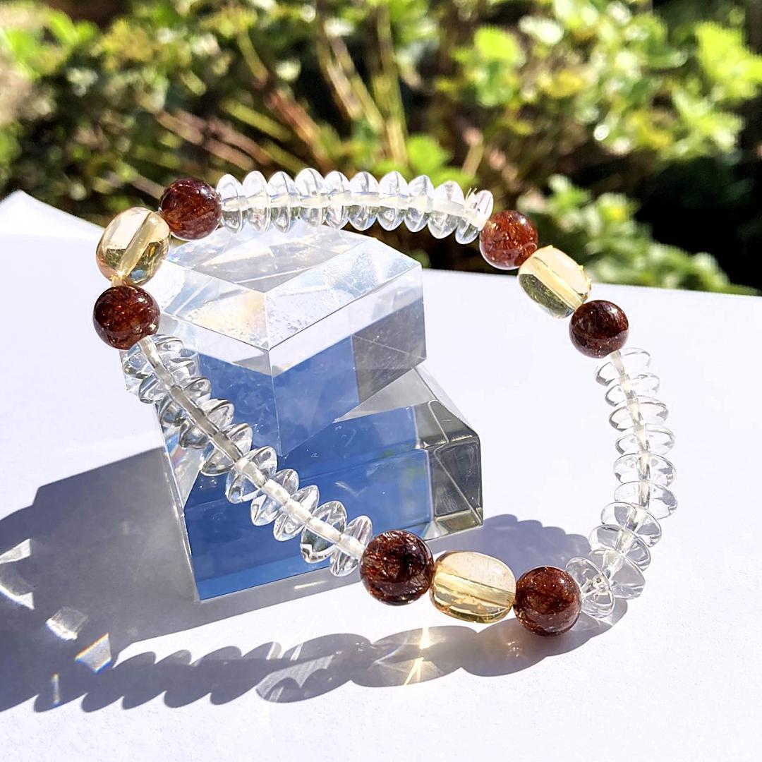 【赤の情熱と茶の物語】レッドルチル 茶水晶 天然石ブレスレット