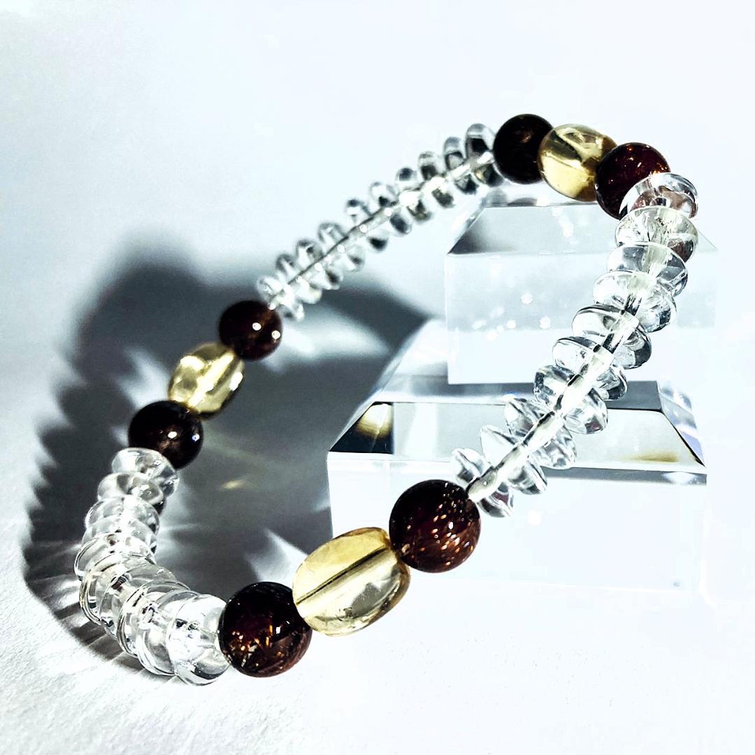 【赤の情熱と茶の物語】レッドルチル 茶水晶 天然石ブレスレット