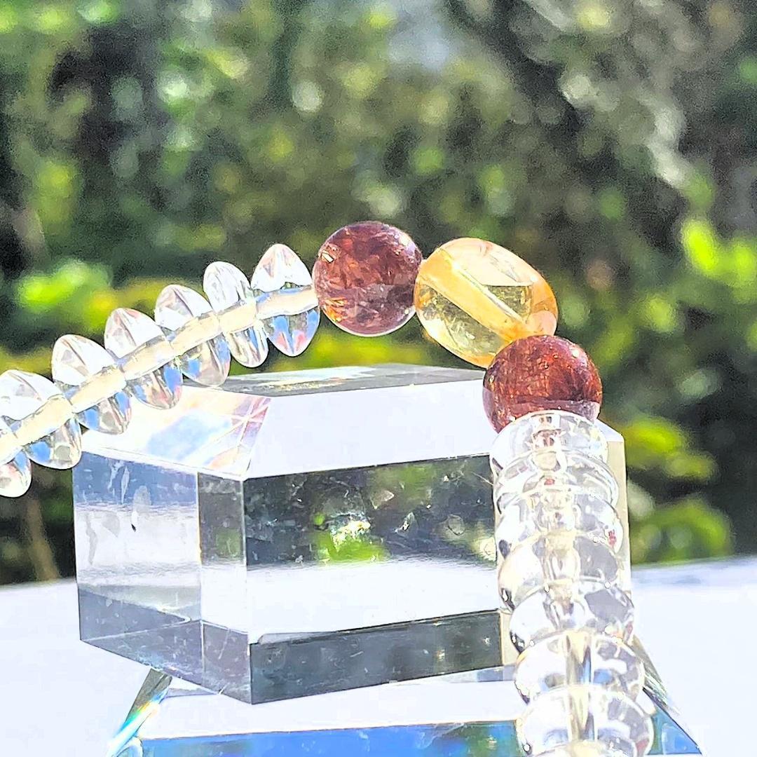 【赤の情熱と茶の物語】レッドルチル 茶水晶 天然石ブレスレット