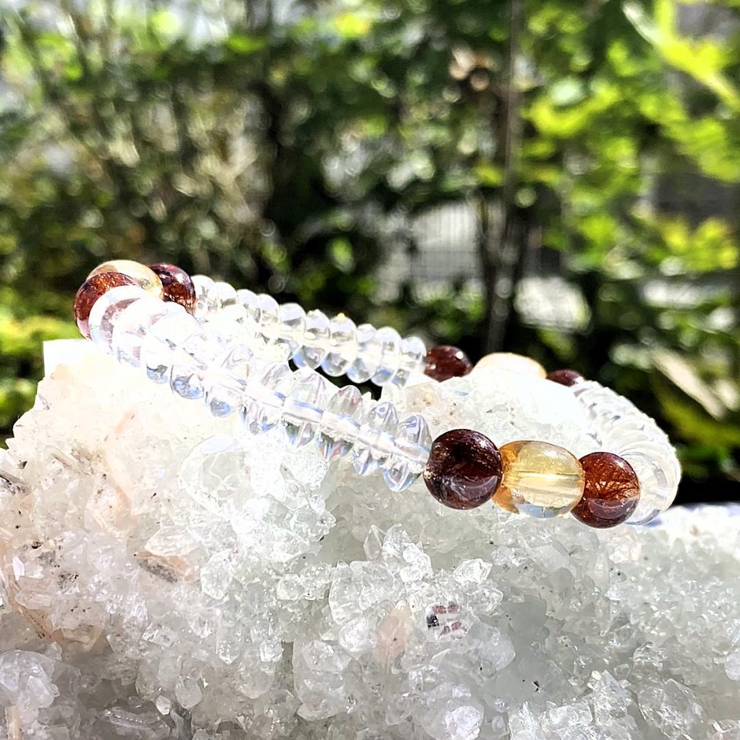【赤の情熱と茶の物語】レッドルチル 茶水晶 天然石ブレスレット