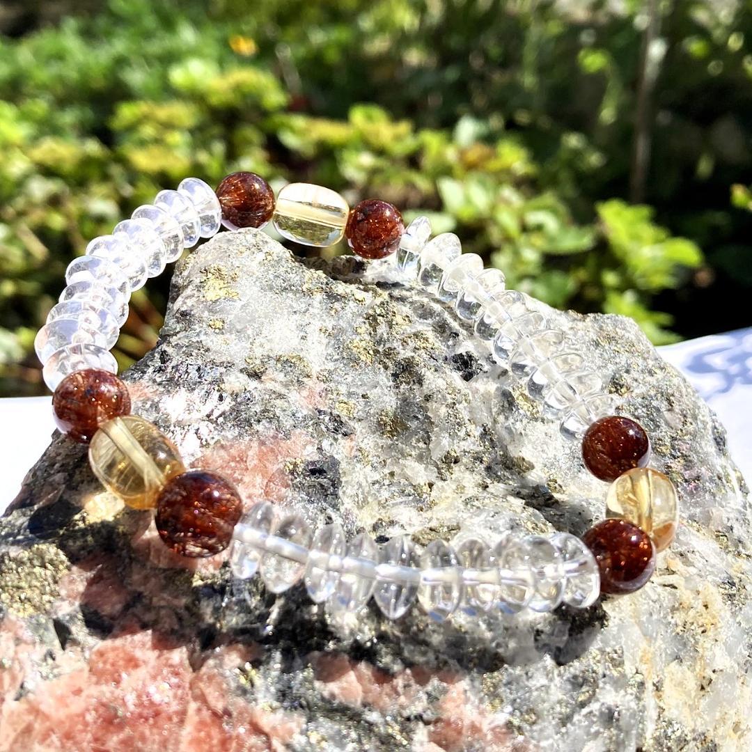 【赤の情熱と茶の物語】レッドルチル 茶水晶 天然石ブレスレット
