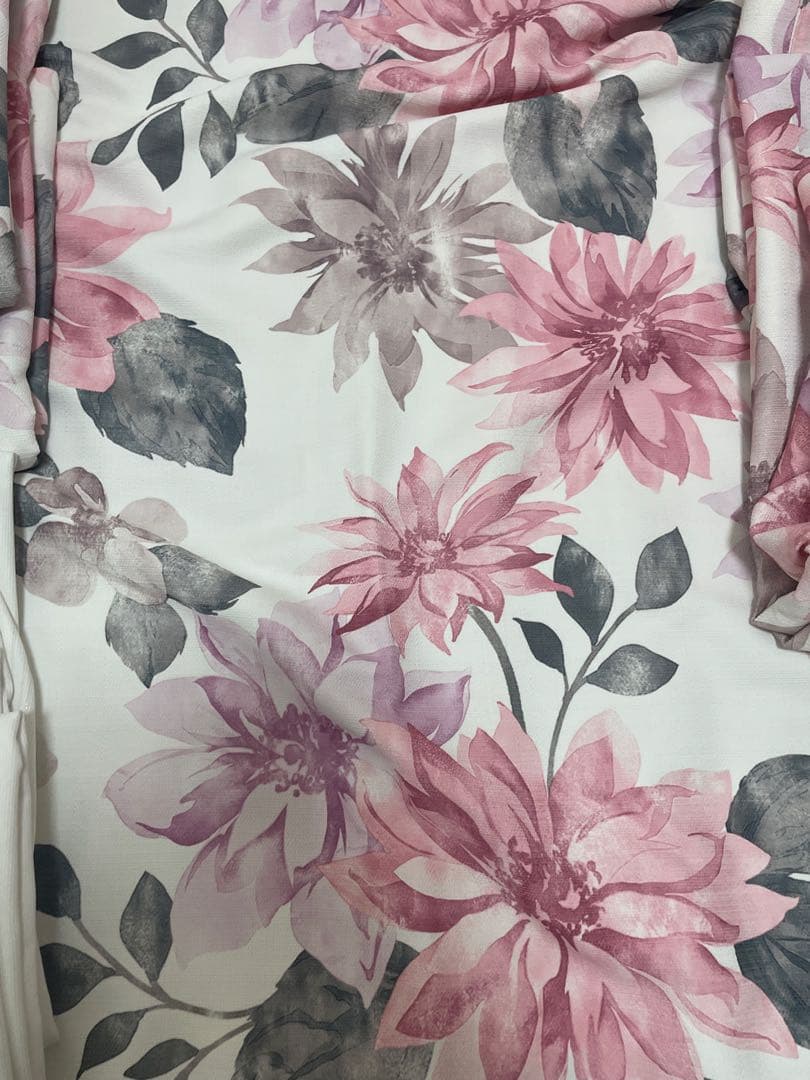 花柄 カーテンセット ピンク 白 ダリア柄