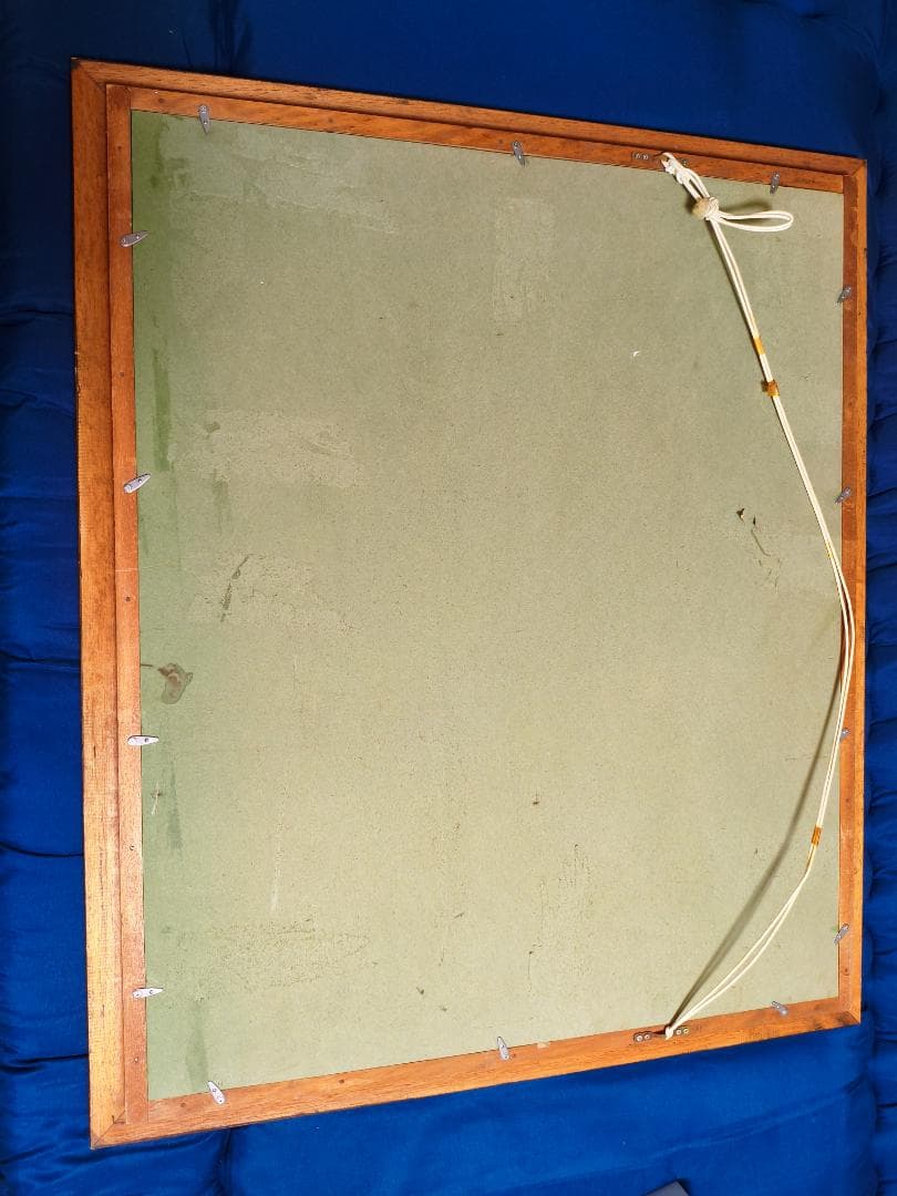 油絵 ライン川のほとり 風景画 額付き 約78×66 ヨーロッパ風景 城と葡萄