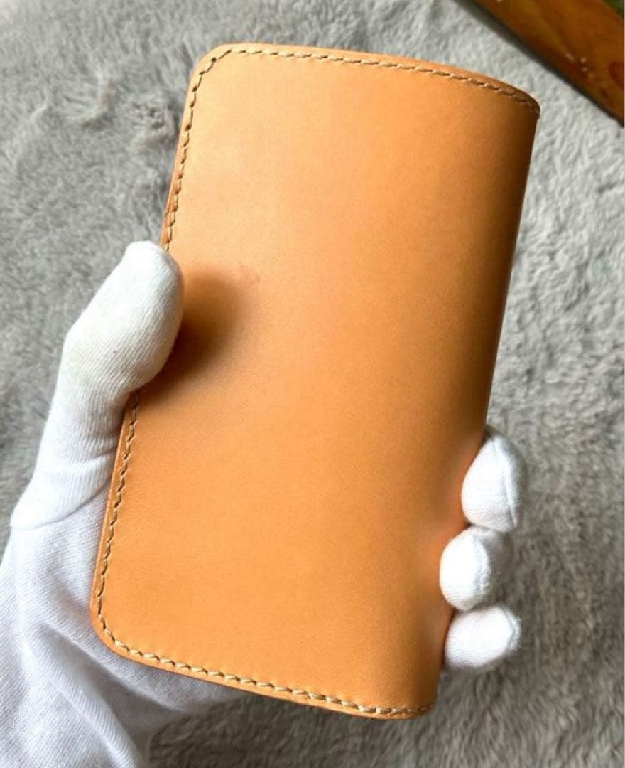 牛ヌメ革　本革　ミドルウォレット　二つ折り財布　レザークラフト　キャメル　24