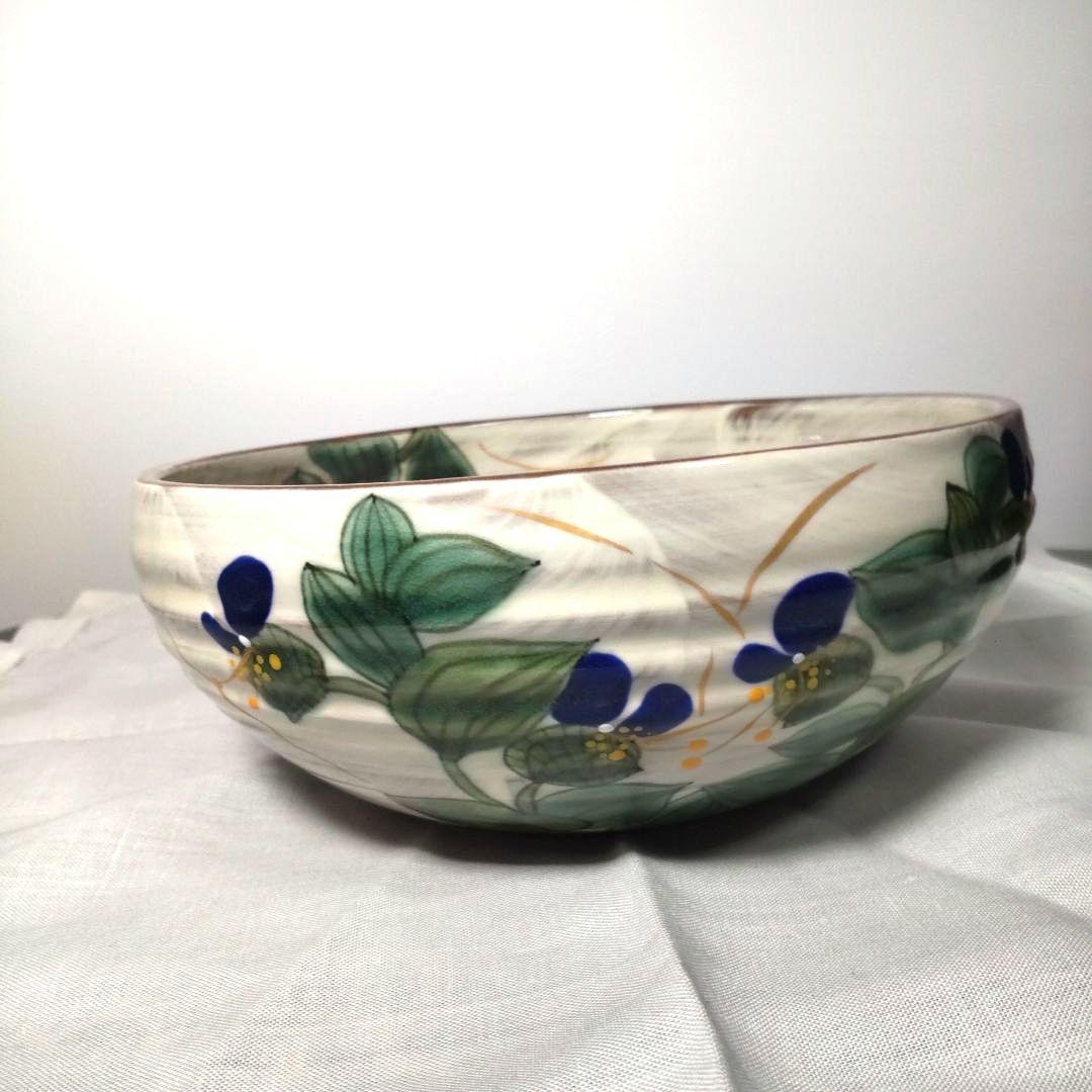 陶あん 京焼 清水焼 鉢 ボウル  皿 １枚 花 パープル