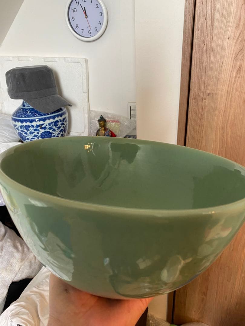 中国明時代龍泉窑深大碗箱付きサイズ高さ約13.5cm径24.5cm