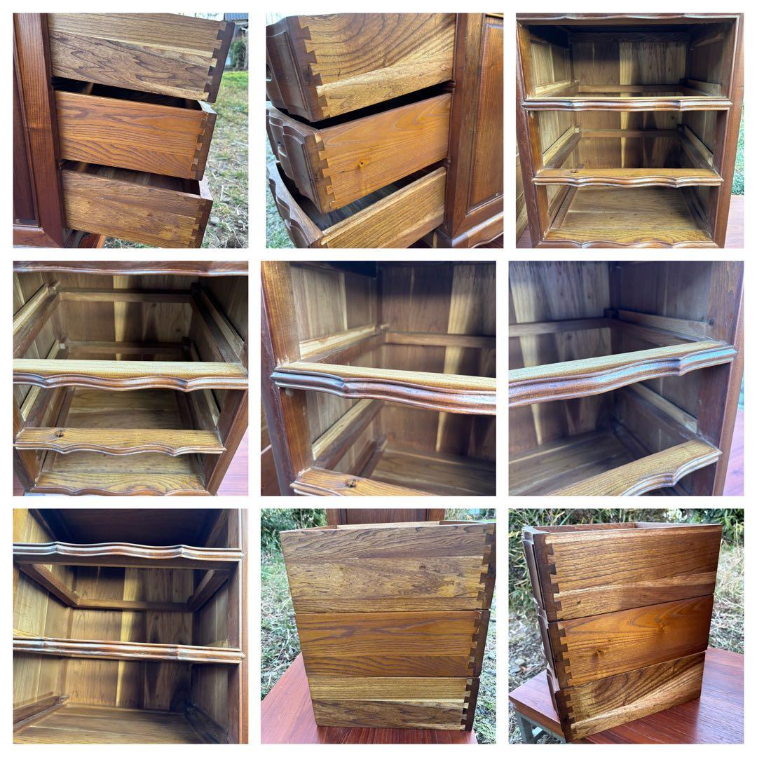 木製クラシック3段サイドチェスト　無垢材　ヴィンテージ