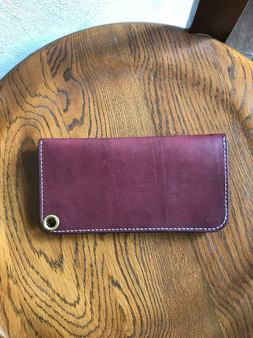 レザー　ハンドメイド　トラッカーウォレット　ワインレッド