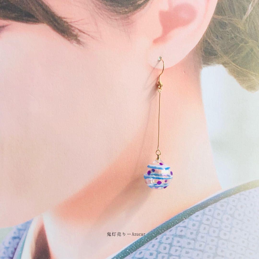 揺れる金魚鉢と蓄光風鈴とヨーヨーの和風ピアス　イヤリング(初夏コーデ3点セット)