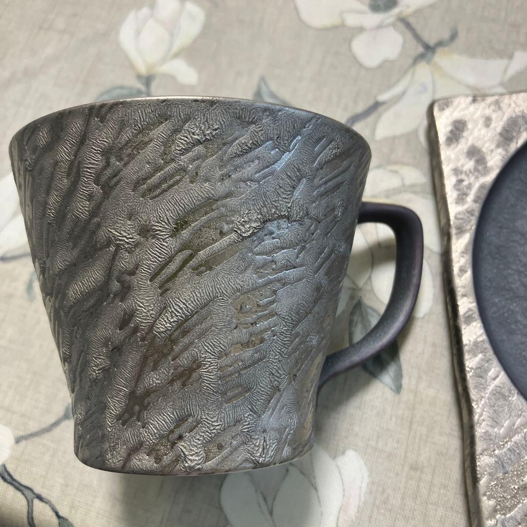 宝寿窯 山本文雅 Bunga 白金彩刷毛目紋 カップ&ソーサー 有田焼 プラチナ