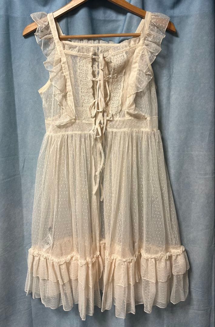 ほぼ新品、axes femme、ドットチュールエプロン、生成