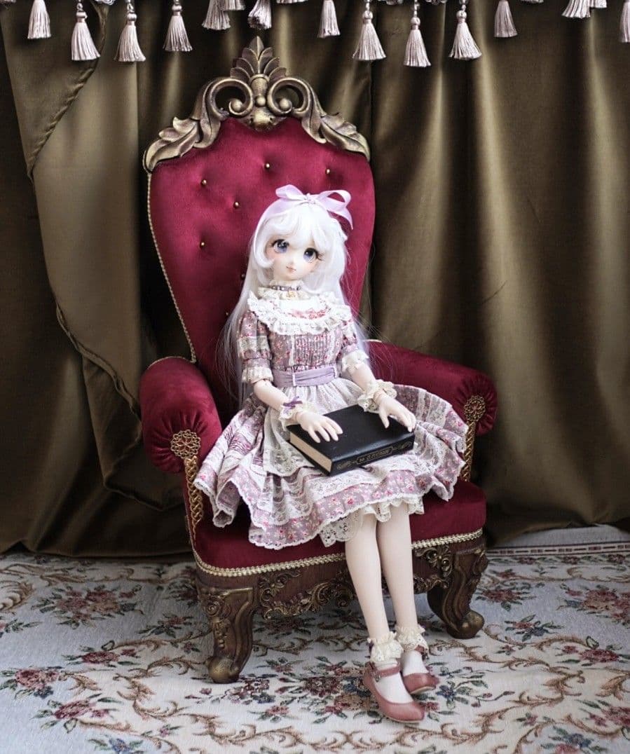 1/3サイズ ドール用 肘掛付アンティーク調チェア 椅子ボルドー 家具
