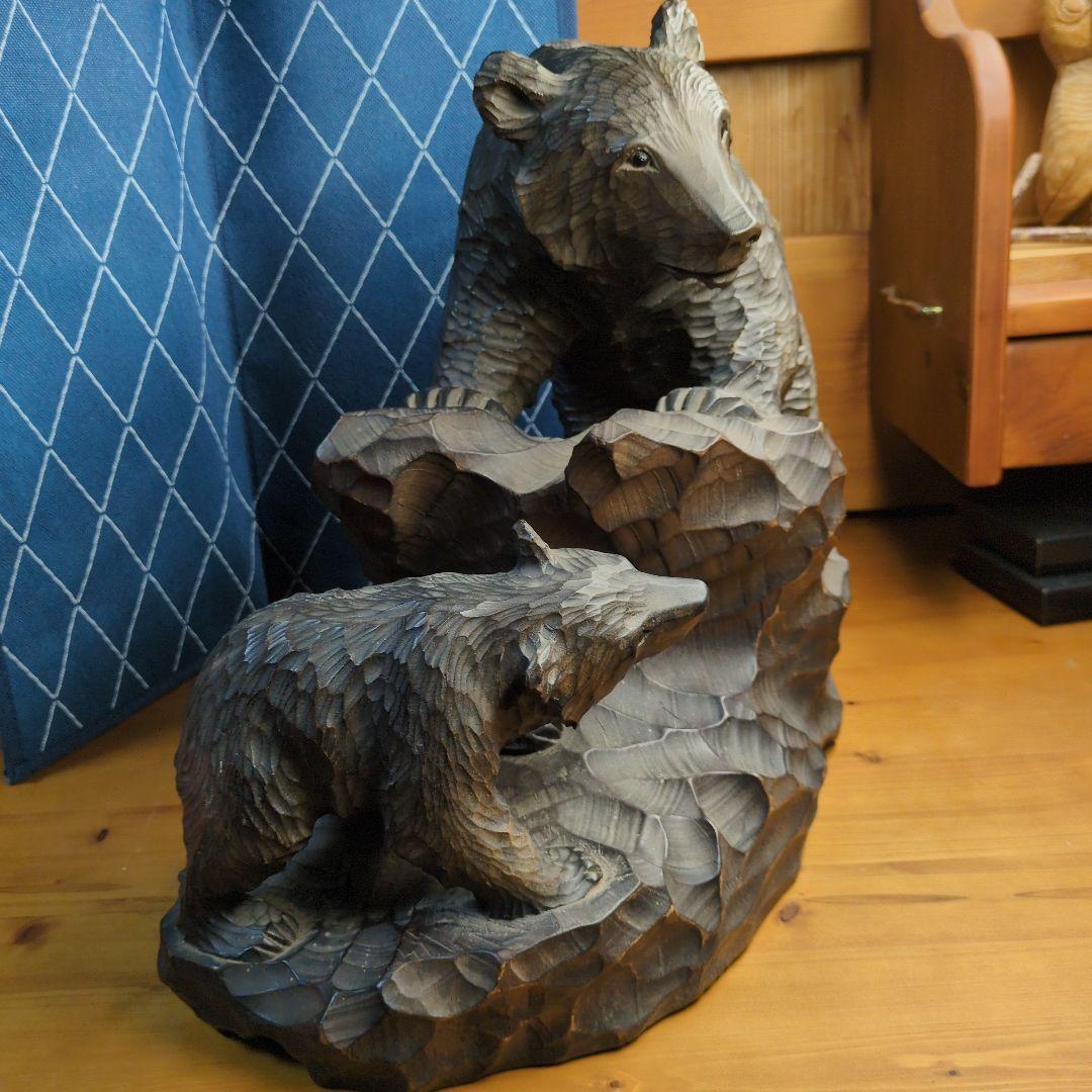 逸品！！お宝！！ 平塚ケンチ 木彫り 親子熊 　1968年