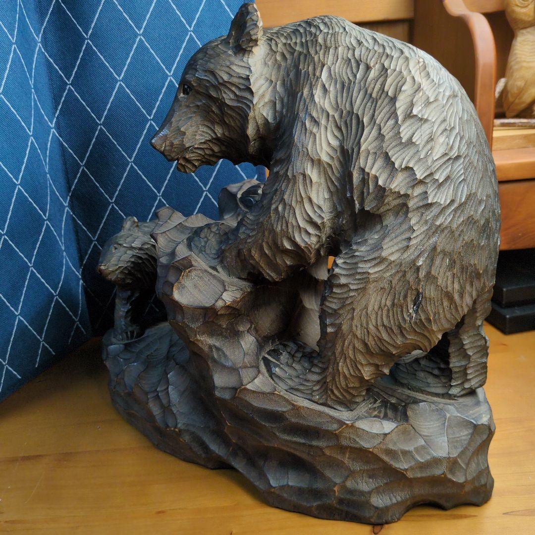 逸品！！お宝！！ 平塚ケンチ 木彫り 親子熊 　1968年