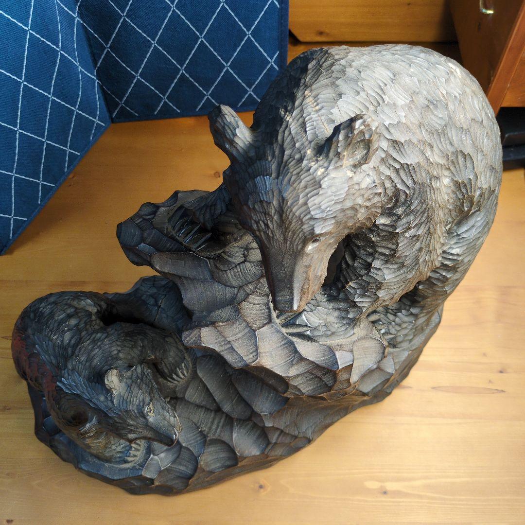 逸品！！お宝！！ 平塚ケンチ 木彫り 親子熊 　1968年