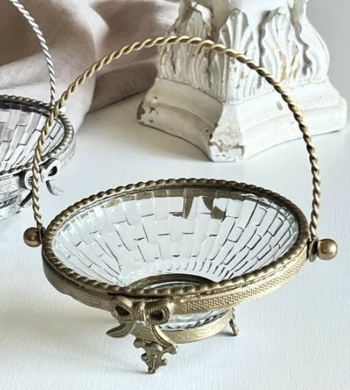 バスケット 小物入れ 真鍮 ガラス ゴールド アンティーク 87131BL-SV