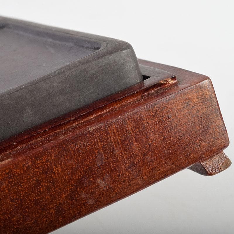 中国　書道具　人物文　端渓硯　唐木箱付　M　R9602