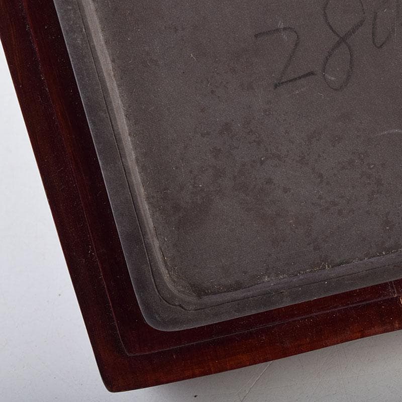 中国　書道具　人物文　端渓硯　唐木箱付　M　R9602