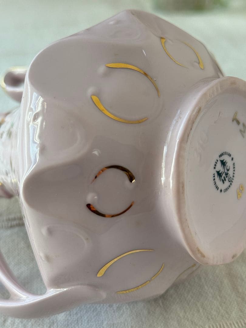 希少 チェコ製 H&C アンティーク ピンク 豪華花瓶 金彩