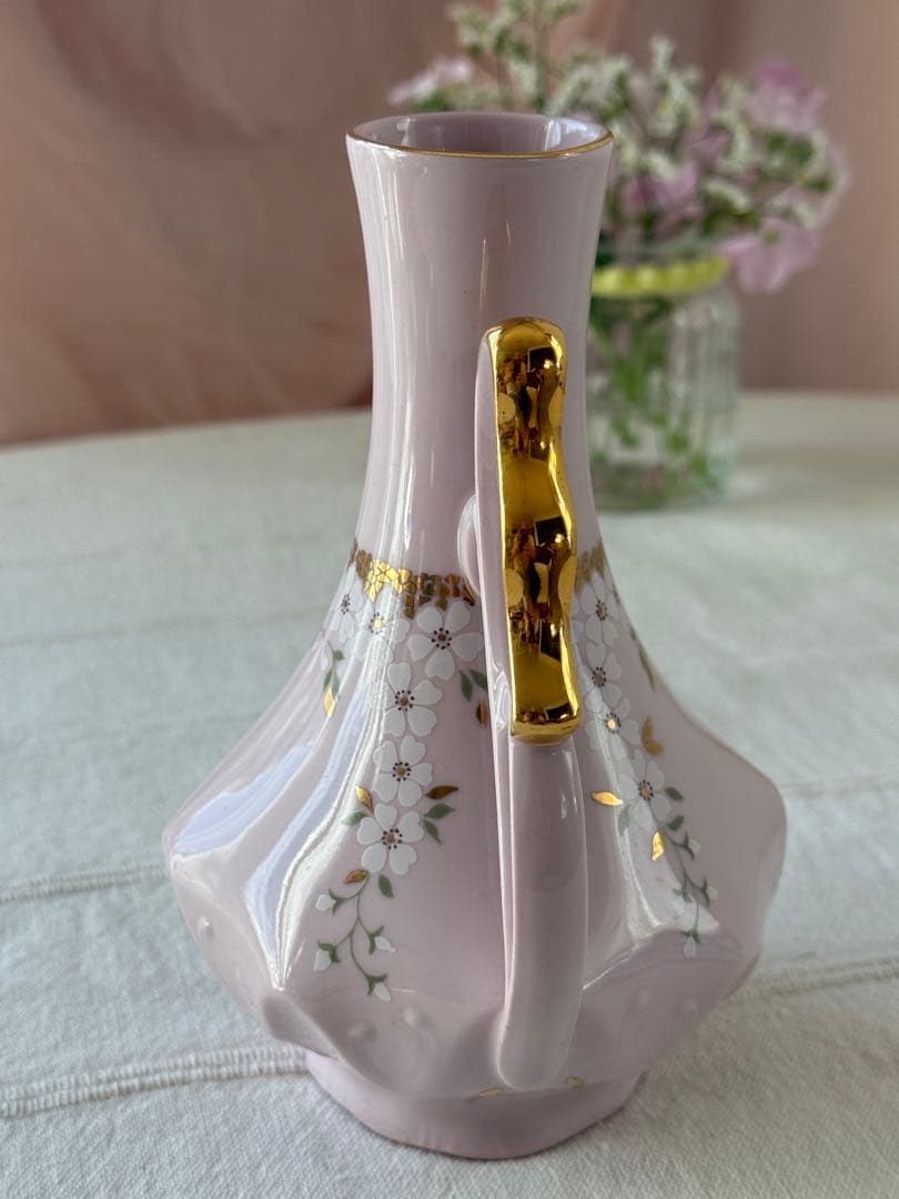 希少 チェコ製 H&C アンティーク ピンク 豪華花瓶 金彩