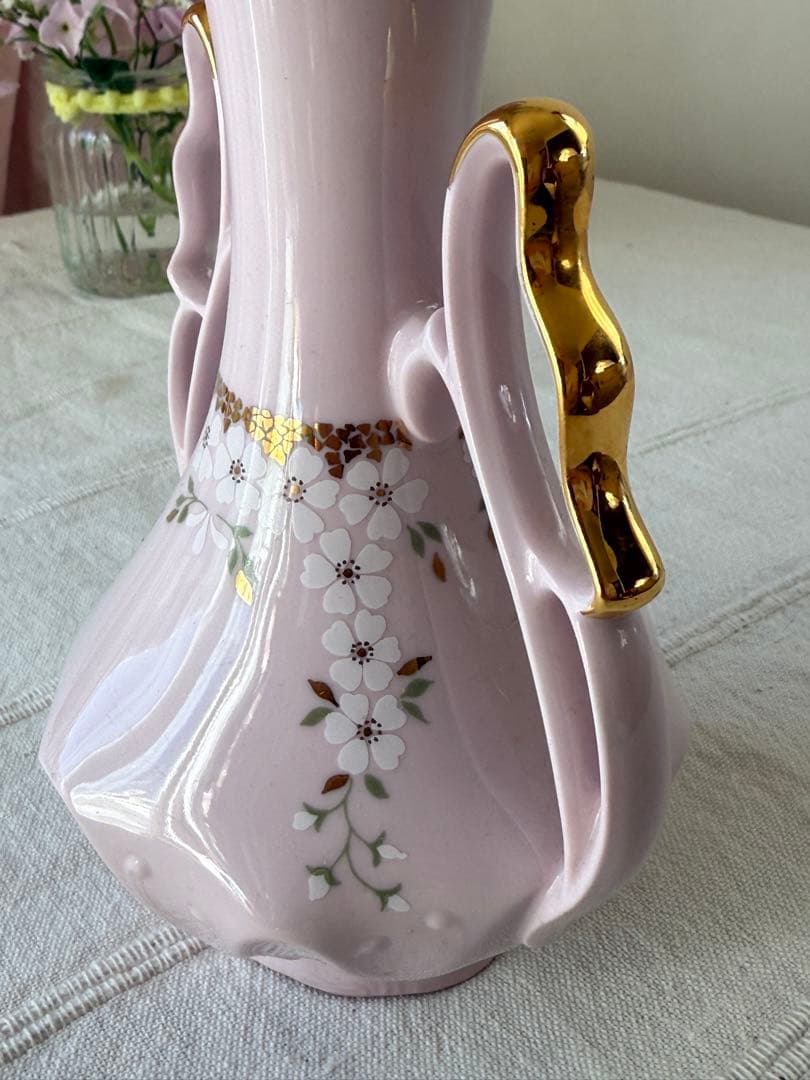希少 チェコ製 H&C アンティーク ピンク 豪華花瓶 金彩