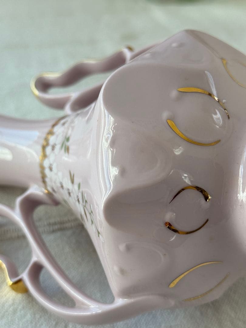 希少 チェコ製 H&C アンティーク ピンク 豪華花瓶 金彩