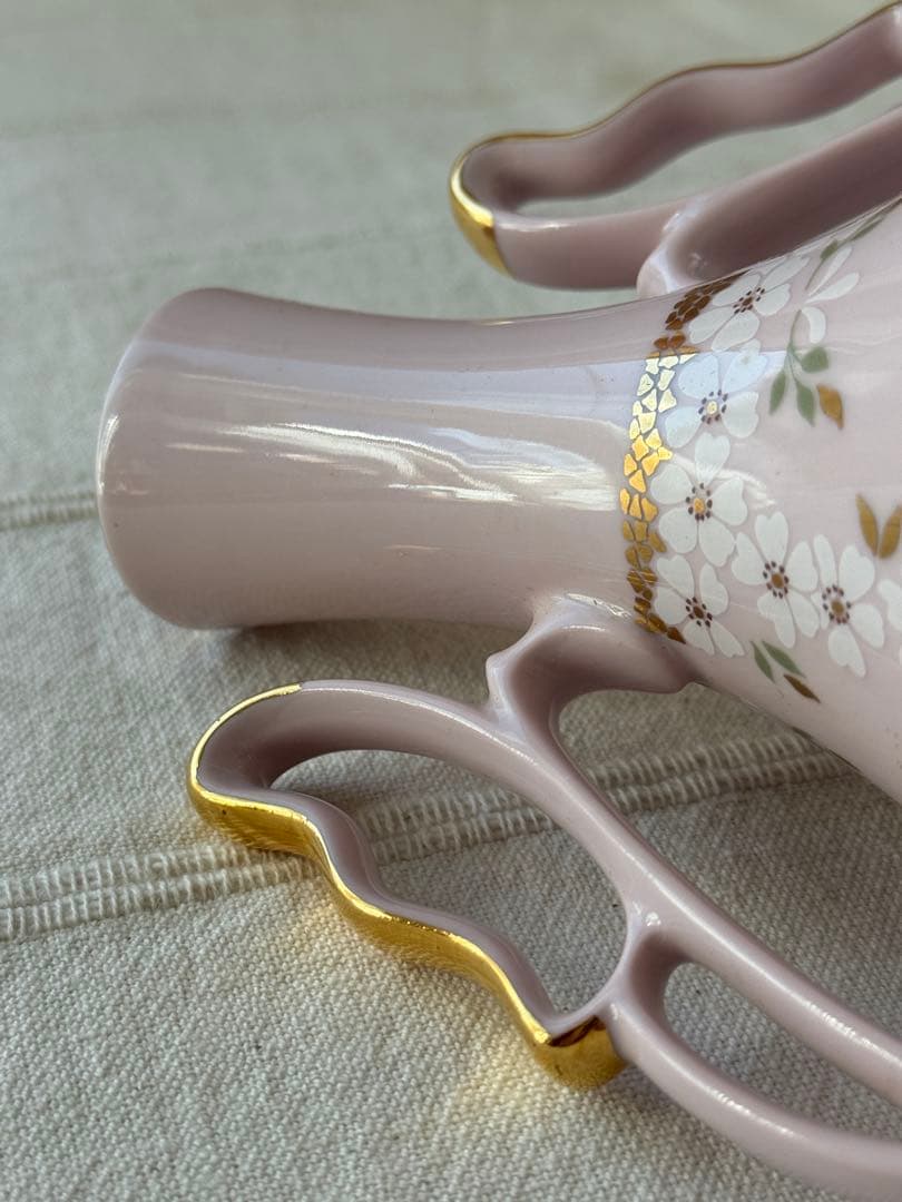 希少 チェコ製 H&C アンティーク ピンク 豪華花瓶 金彩