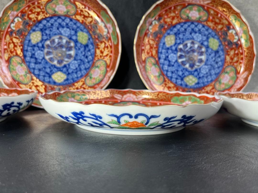 庫山窯　染錦牡丹　和皿揃　皿　5枚