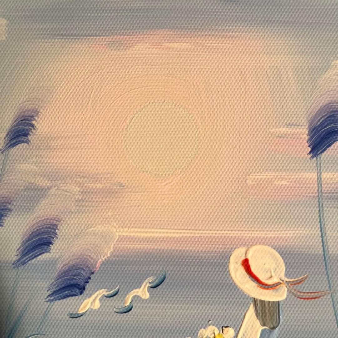 手書き油絵 海を眺める少女 額付 絵画 インテリア 油彩画