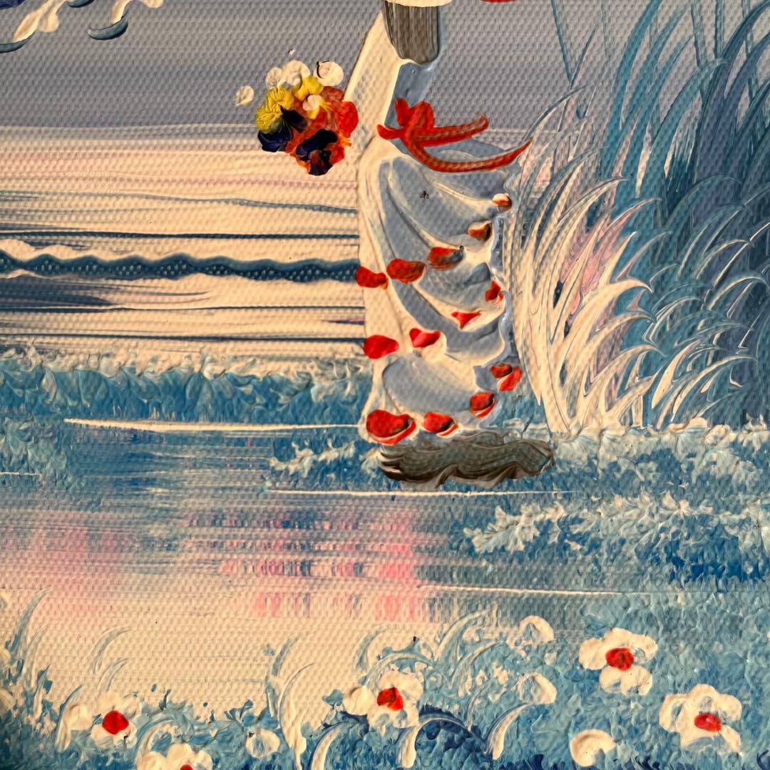 手書き油絵 海を眺める少女 額付 絵画 インテリア 油彩画